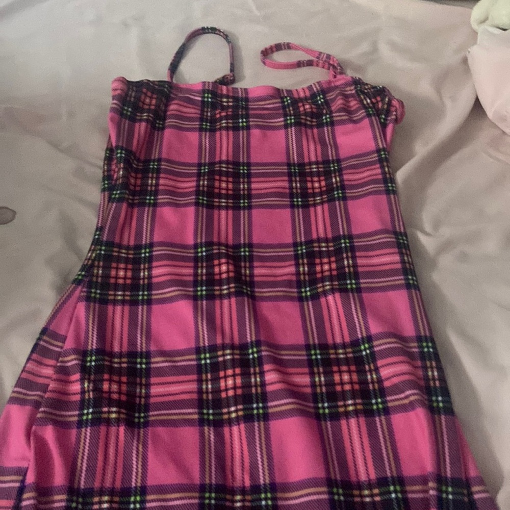 Hot pink plaid multicolor bodycon dress